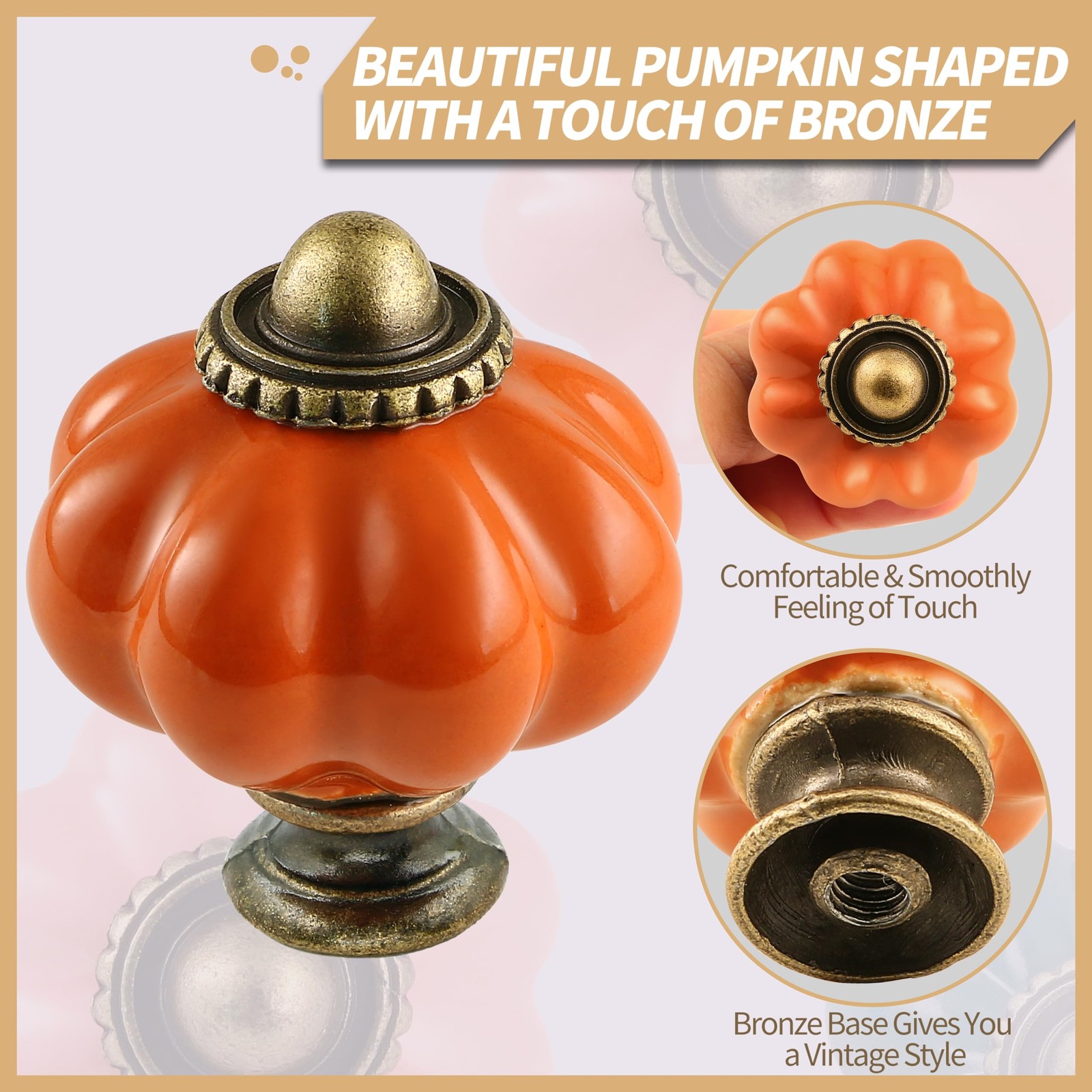Zernmiarder Orange Pumpkin Knobs 12 Pack Ceramic Cabinet 1-3/8 Inch,