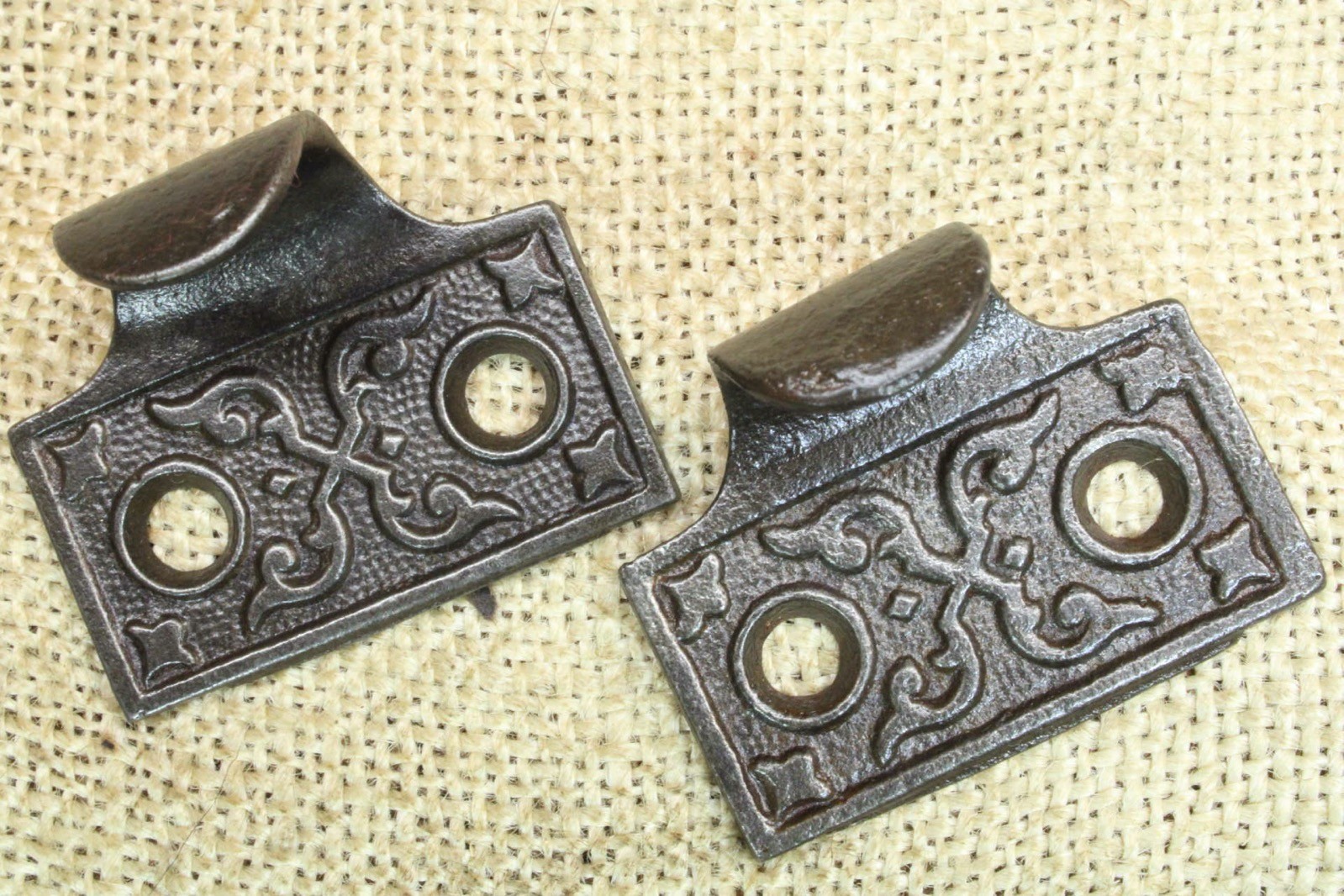 2 Old Window Sash Lifts Pulls Restored Cast Iron Victorian X Ferns Scrolls