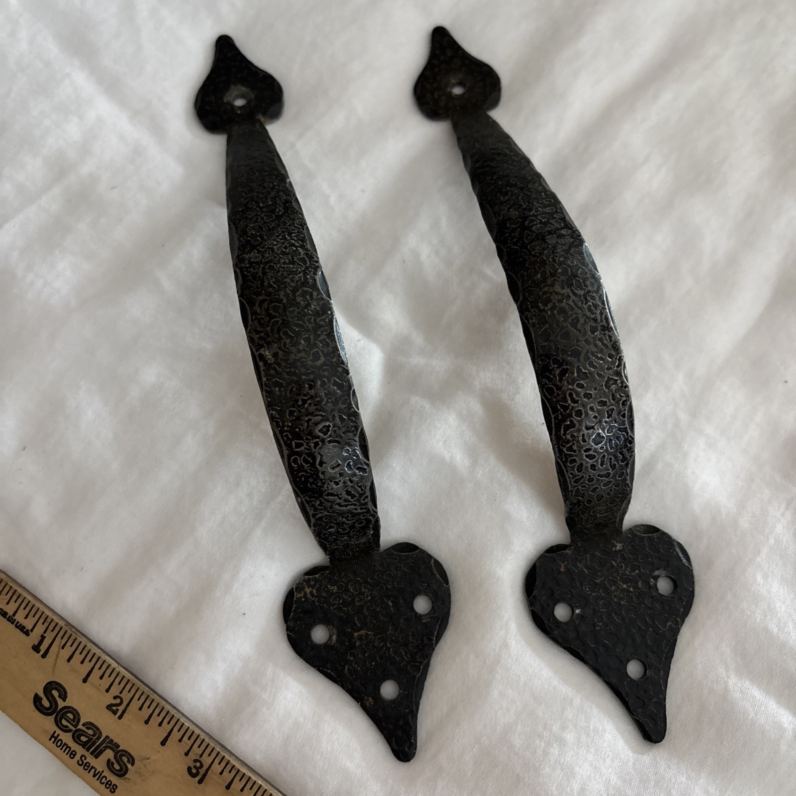 Antique Wrought Iron Drawer Pull 8 1/2” (2) Features A Black Textured Finish