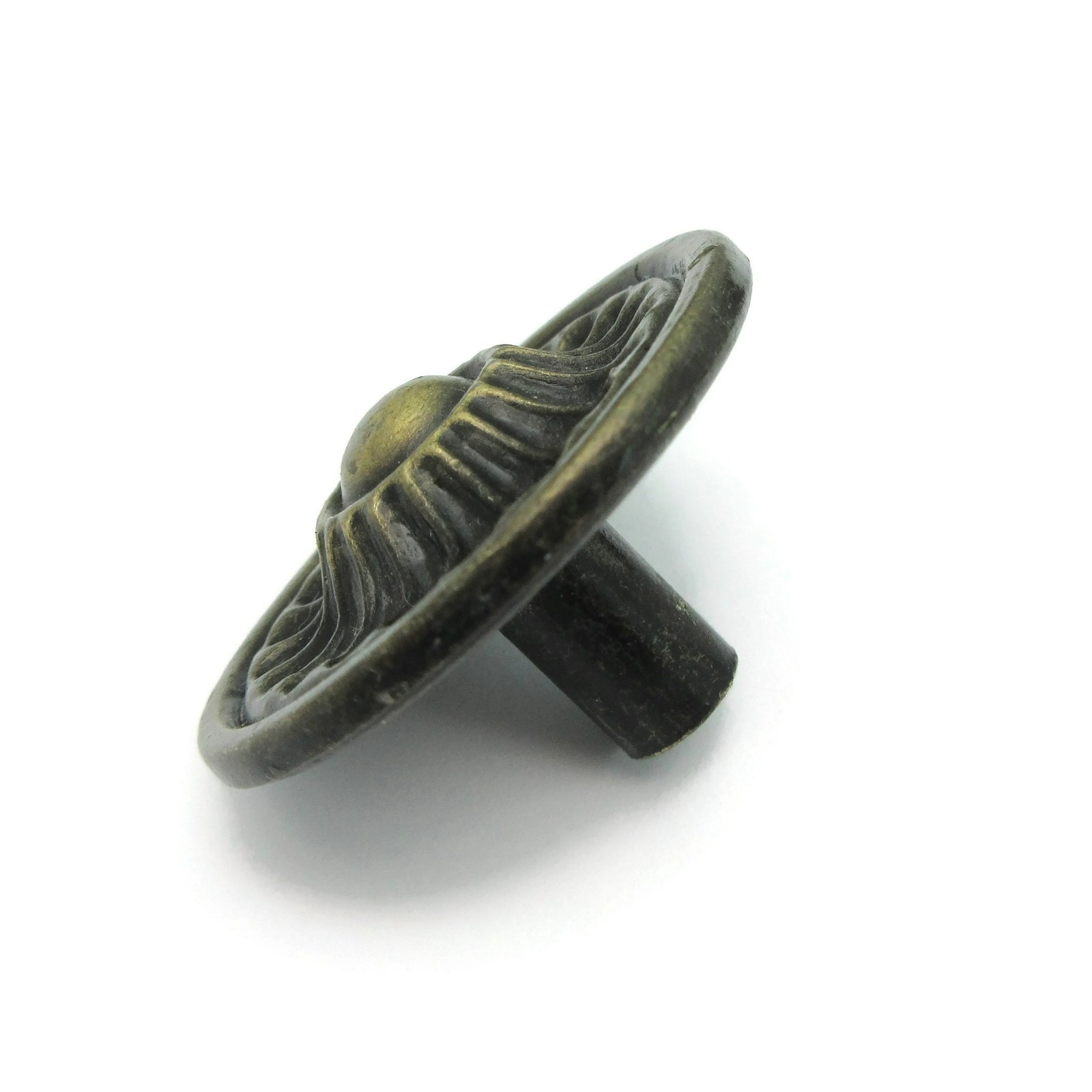 Vintage French Provincial Drawer Knob Ornate Round Pull Aged Brass Tone LW16
