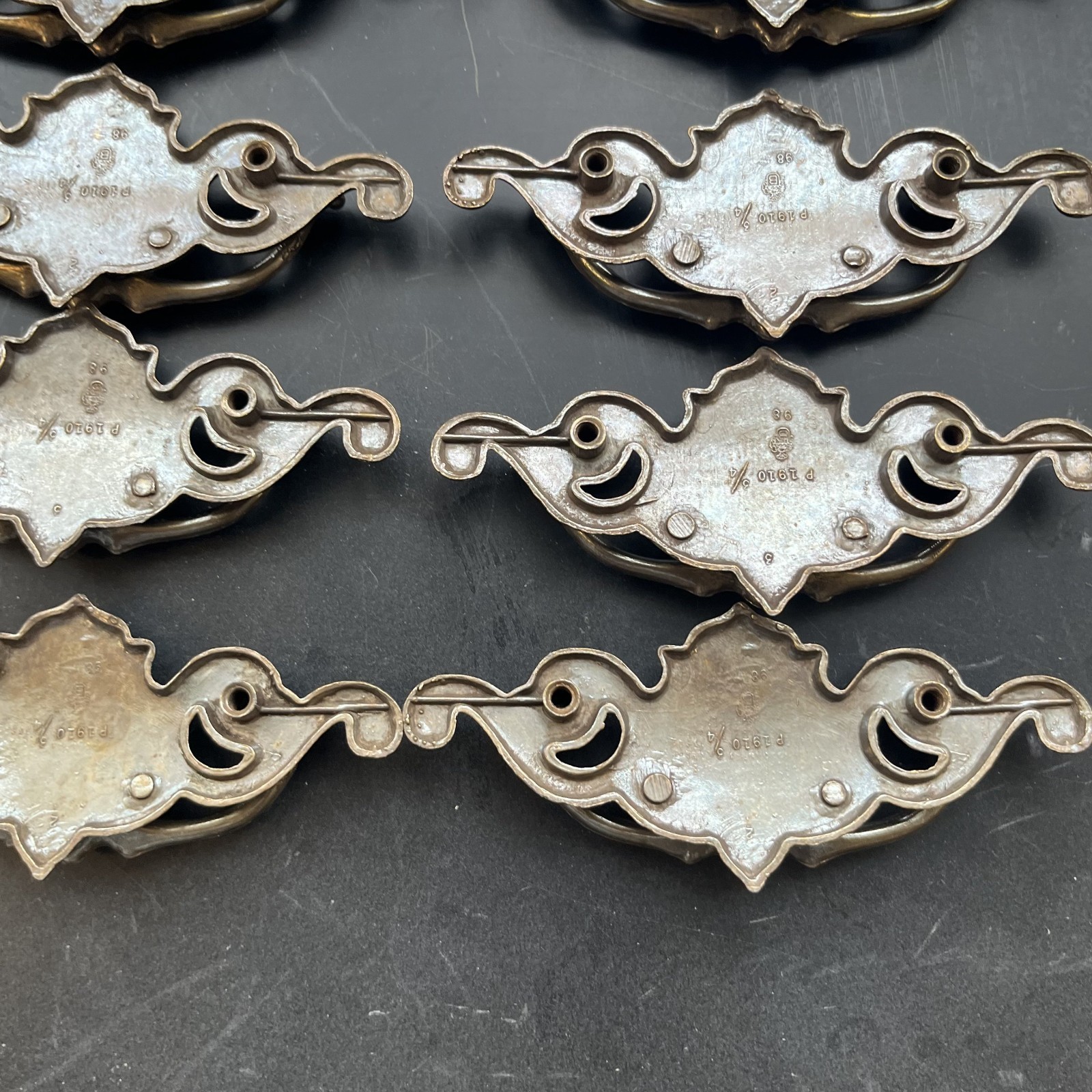 Lot of 12 Chippendale Batwing Brass Drawer Pulls with Handles Attached Salvaged