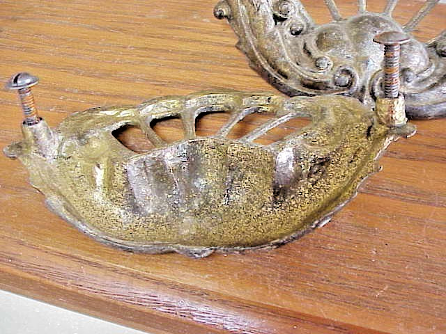 4 Vtg Brass Plated Celluloid or Bakelite Insert Drawer Pulls Dresser Handles