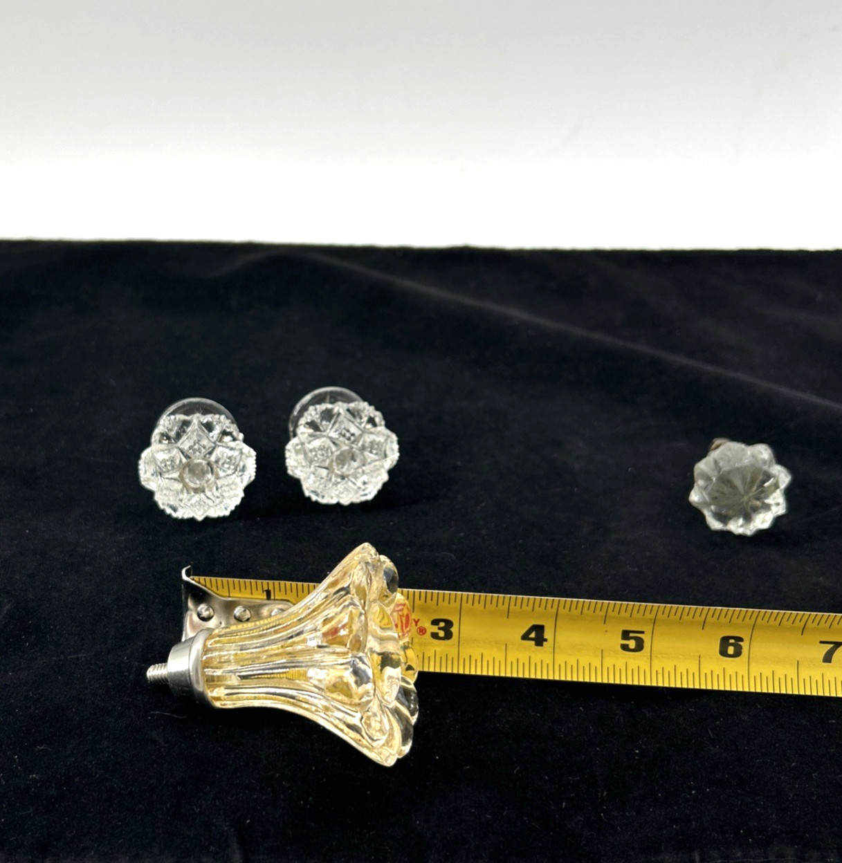6 Vintage Clear Glass Drawer Cabinet Knob Flower Design Furniture Hardware Pull