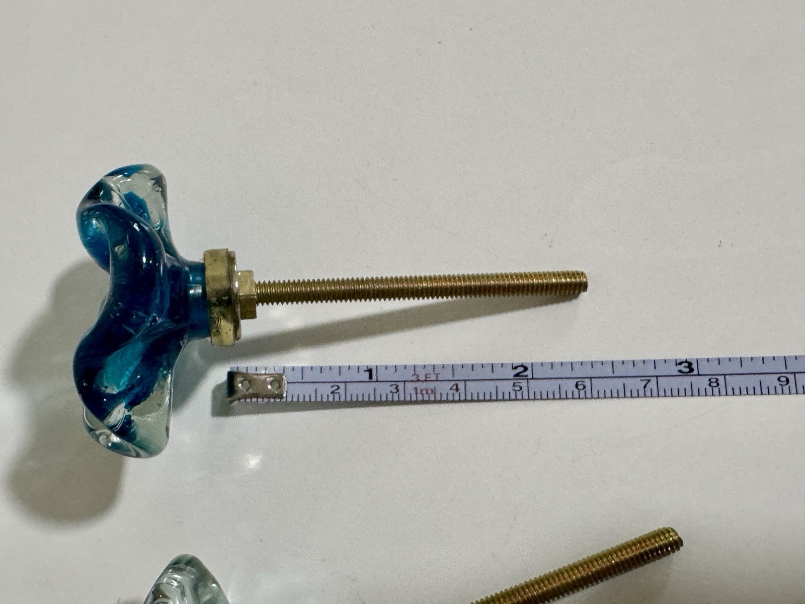 Set Of 4 Vintage(?) Blue Clear Blown Glass Flower Cabinet Drawer Knobs Pulls