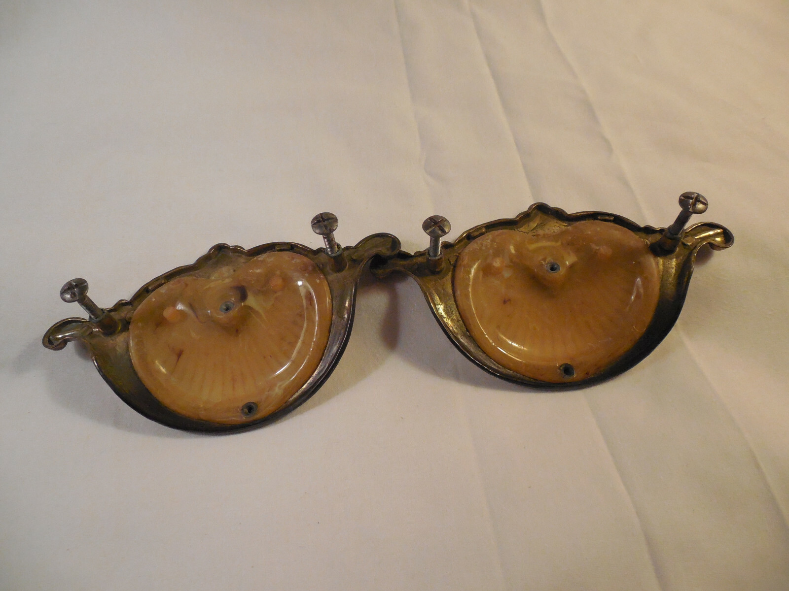 Antique Keeler waterfall dresser handles pulls bakelite shell design 2pc (IN4)