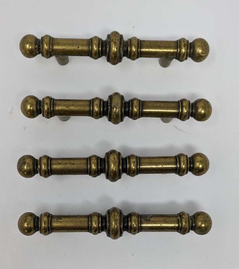 Cabinet Handle Drawer Pull Burnished Brass Bar Vtg 742-1 CAN RD 1977 Lot of 4