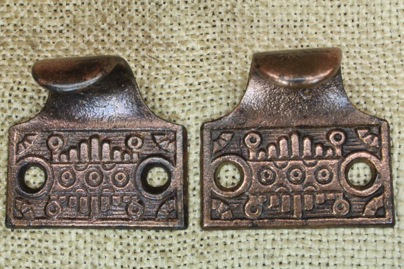 2 Old Window Sash Lifts Pulls Cast Iron Copper Bronze Finish Victorian Windsor