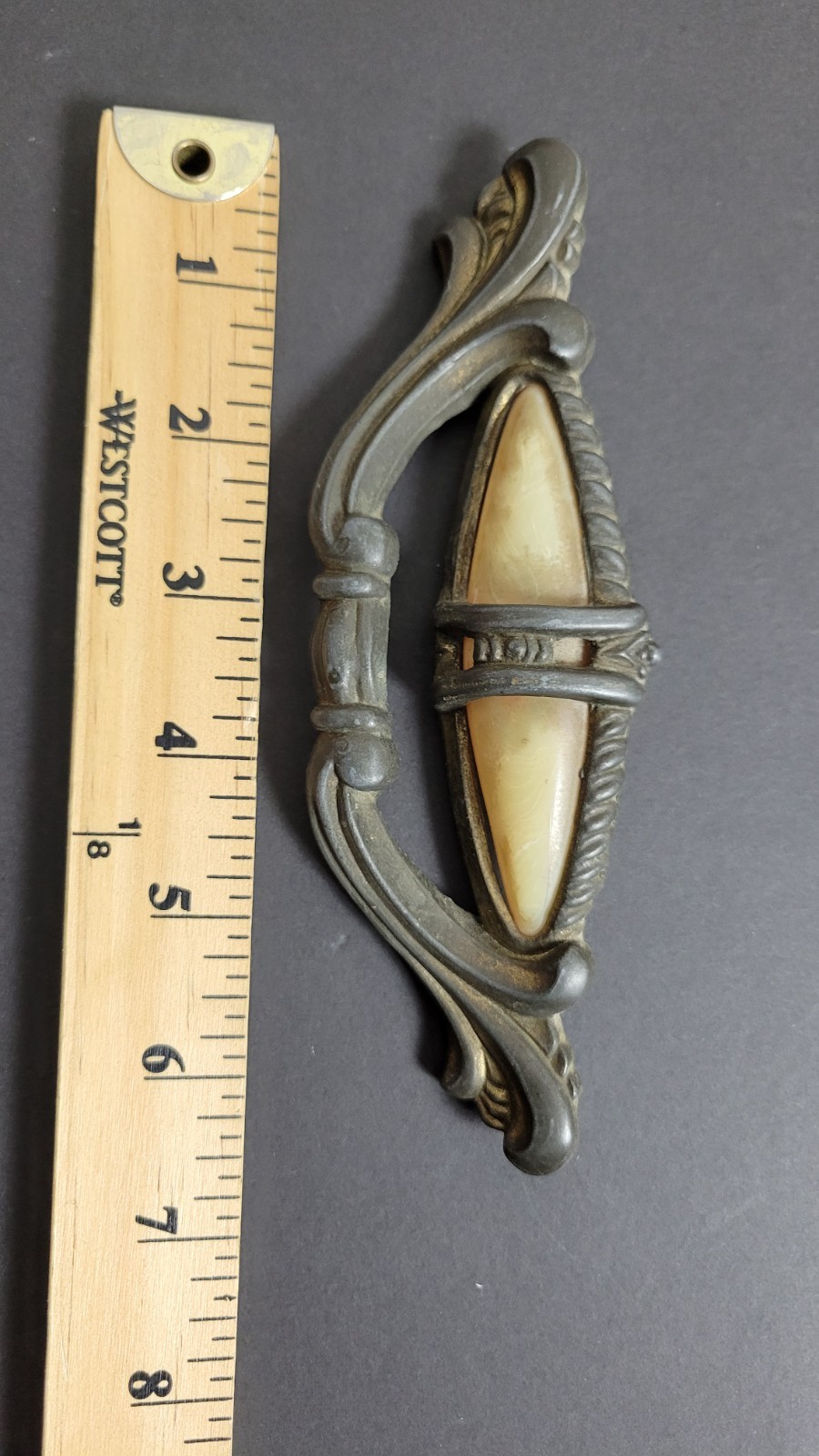 Vintage Art Deco Drawer Pull Bakelite Celluloid Inlay Cabinet Handle 6.5in