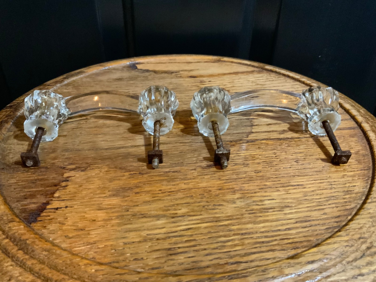 Vintage Set Of 2 Glass Drawer Pulls
