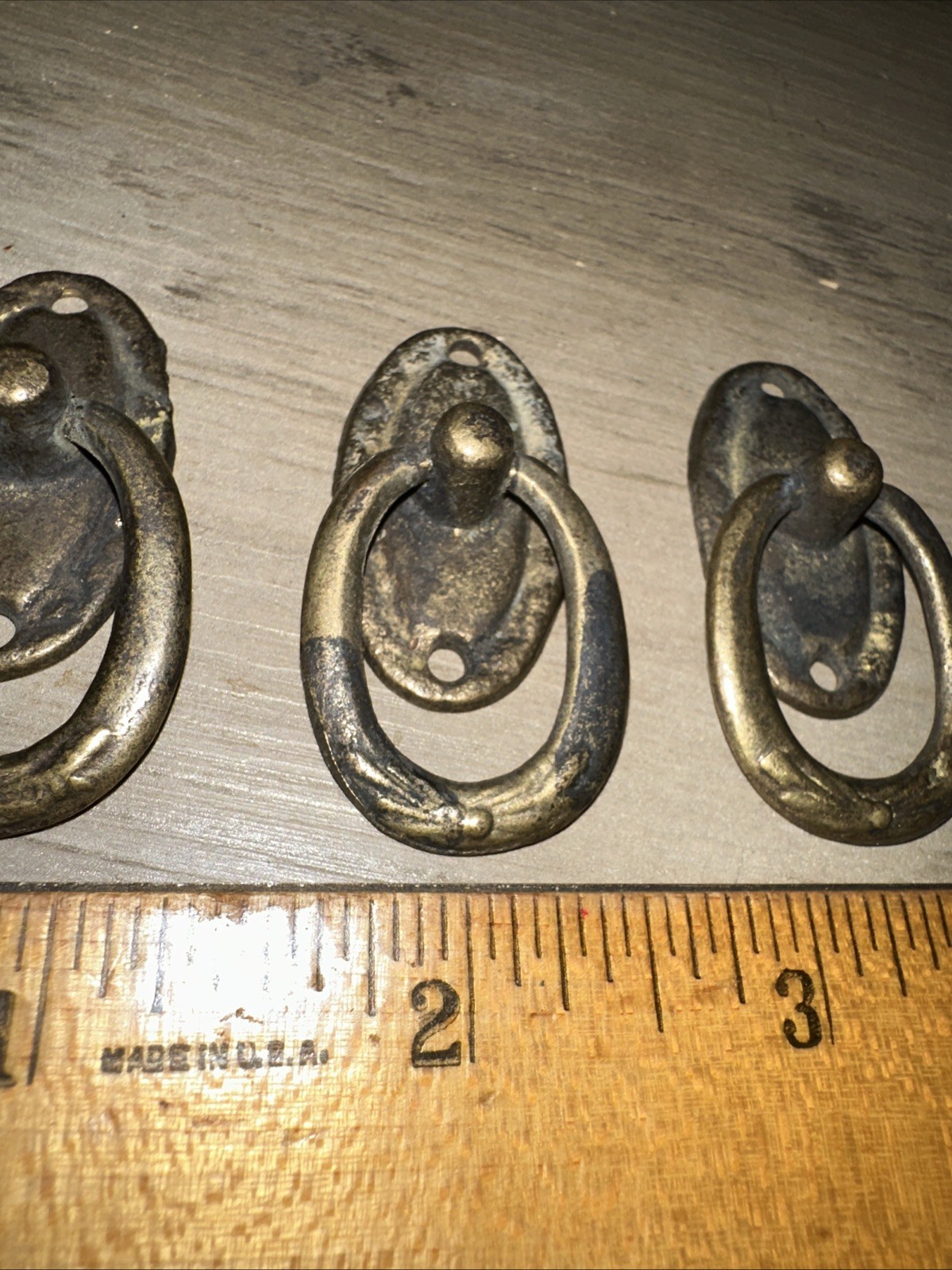 3 ANTIQUE VINTAGE Ring Drawer Pull Handle Cabinet Knob Drawer Pulls Small Brass