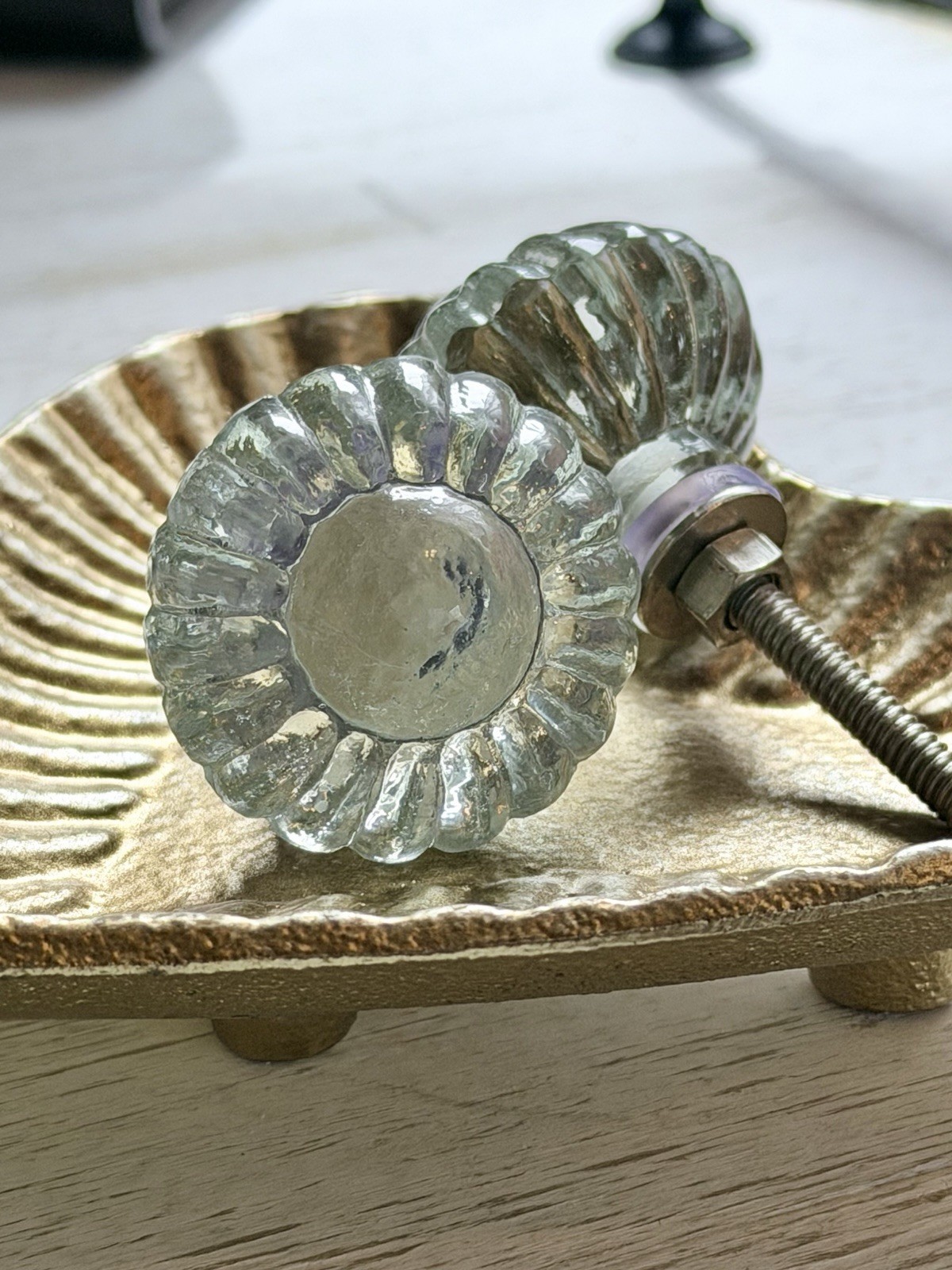 Two Vintage Glass Floral Cabinet Pulls Knobs Bathroom Kitchen Knobs Clear Glass