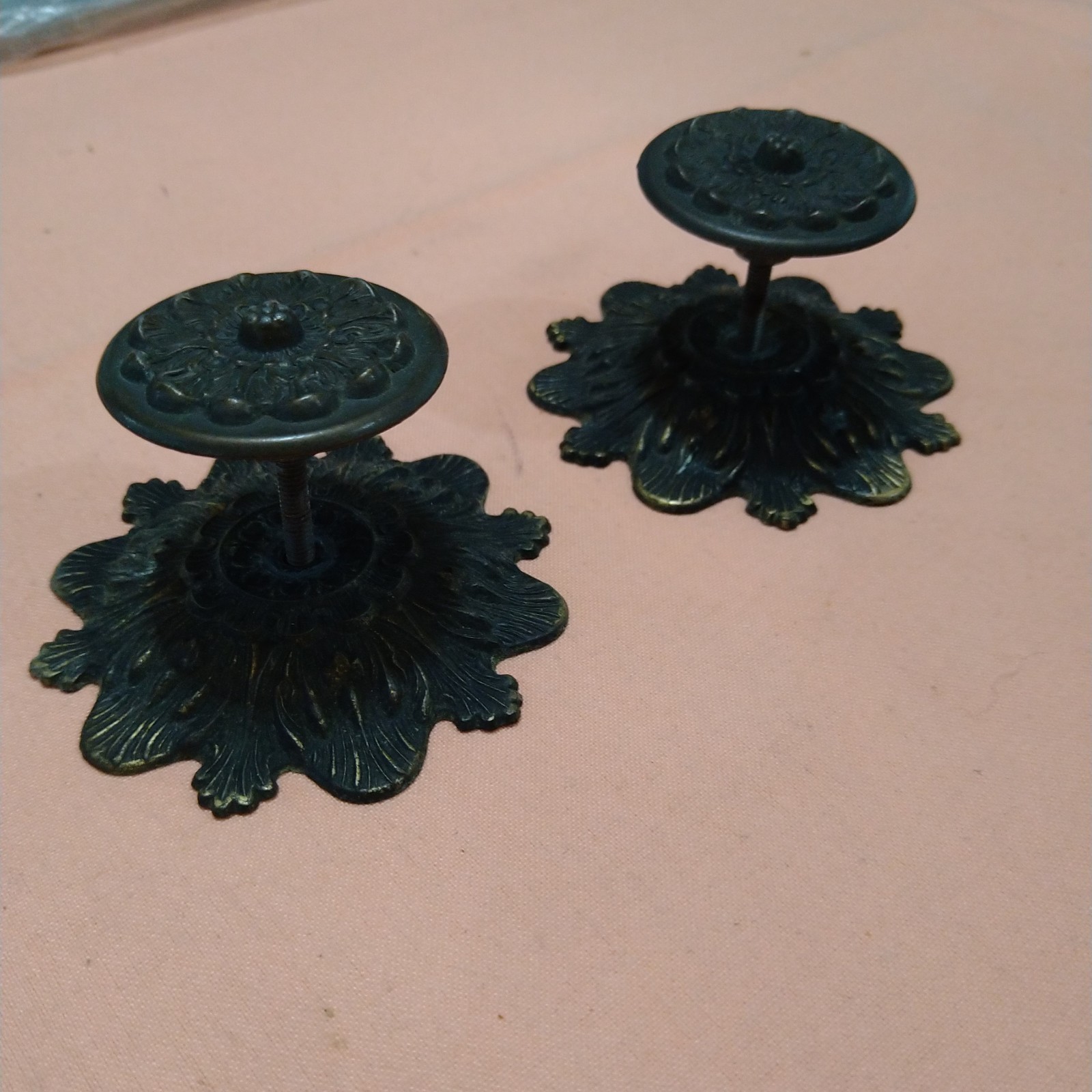 M.C. Co Victorian Cottage Embossed Round Knobs Draw Pulls & Backplates Lot Of 2