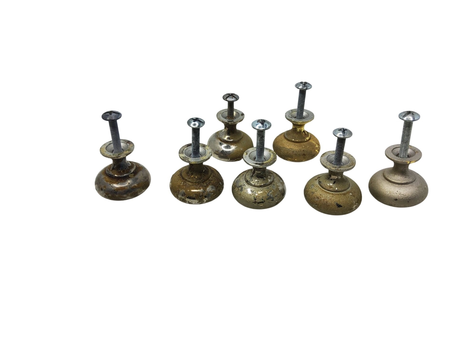 Set Of 7 Vintage Brass & Nickel Drawer Pulls With Patina