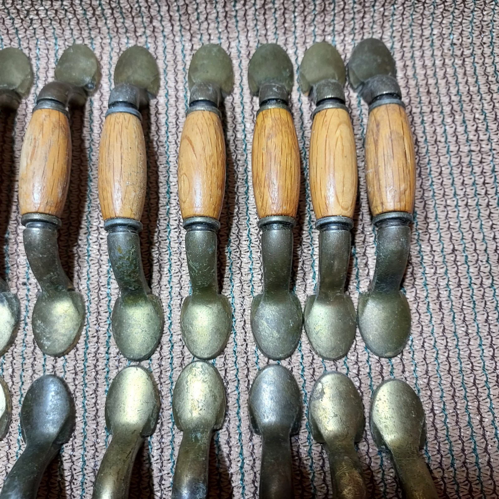 20 Vintage Wood & Brass Drawer Cabinet Bin Handles/Pulls