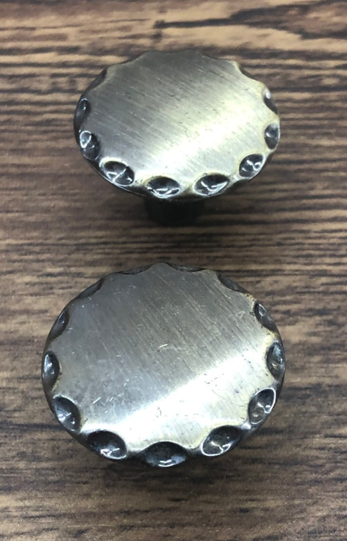 Vintage Drawer Cabinet Pull Round Scalloped Edge #048