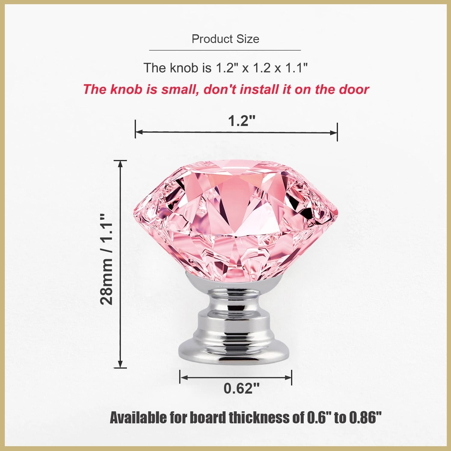6 Pack Pink Crystal Cabinet Knobs 1.2″ Diamond Glass, Girl Vanity Desk Handle…