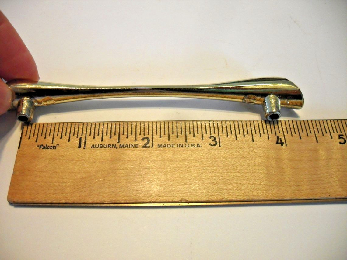 Vintage Nos Polished Brass Drawer Bar Pull Beveled Ends Cabinet Door Handle Ajax