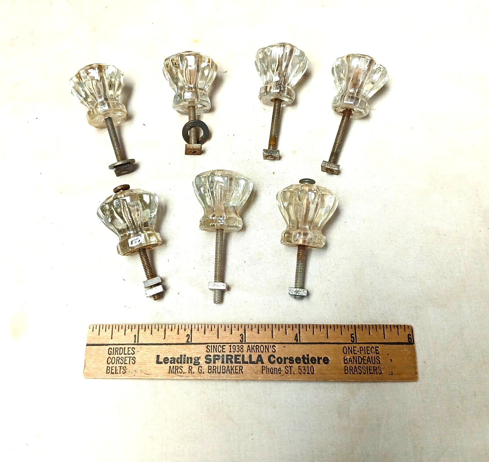 Set of 7 Antique Glass Drawer Knobs 1920s Era