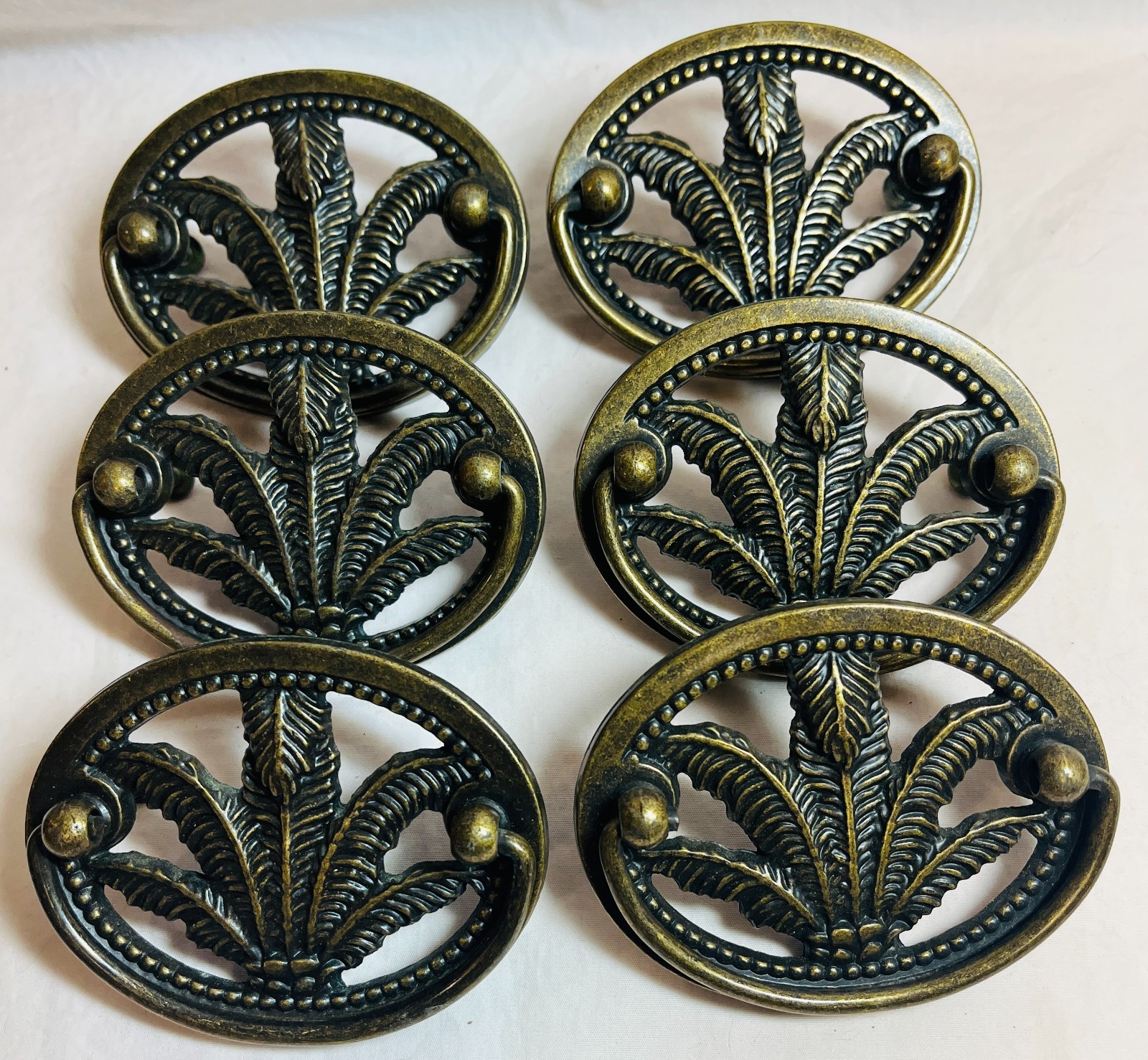 6 Vintage Brass Palm Tree Cabinet Knob or Drawer Pull 2.5″ center