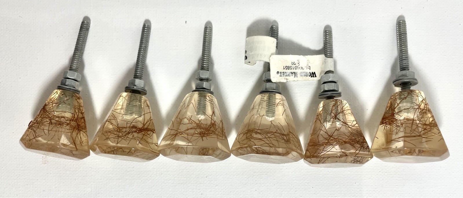 6 World Market clear Resin/Acrylic Copper threads hexagonal cabinet knobs,Pulls
