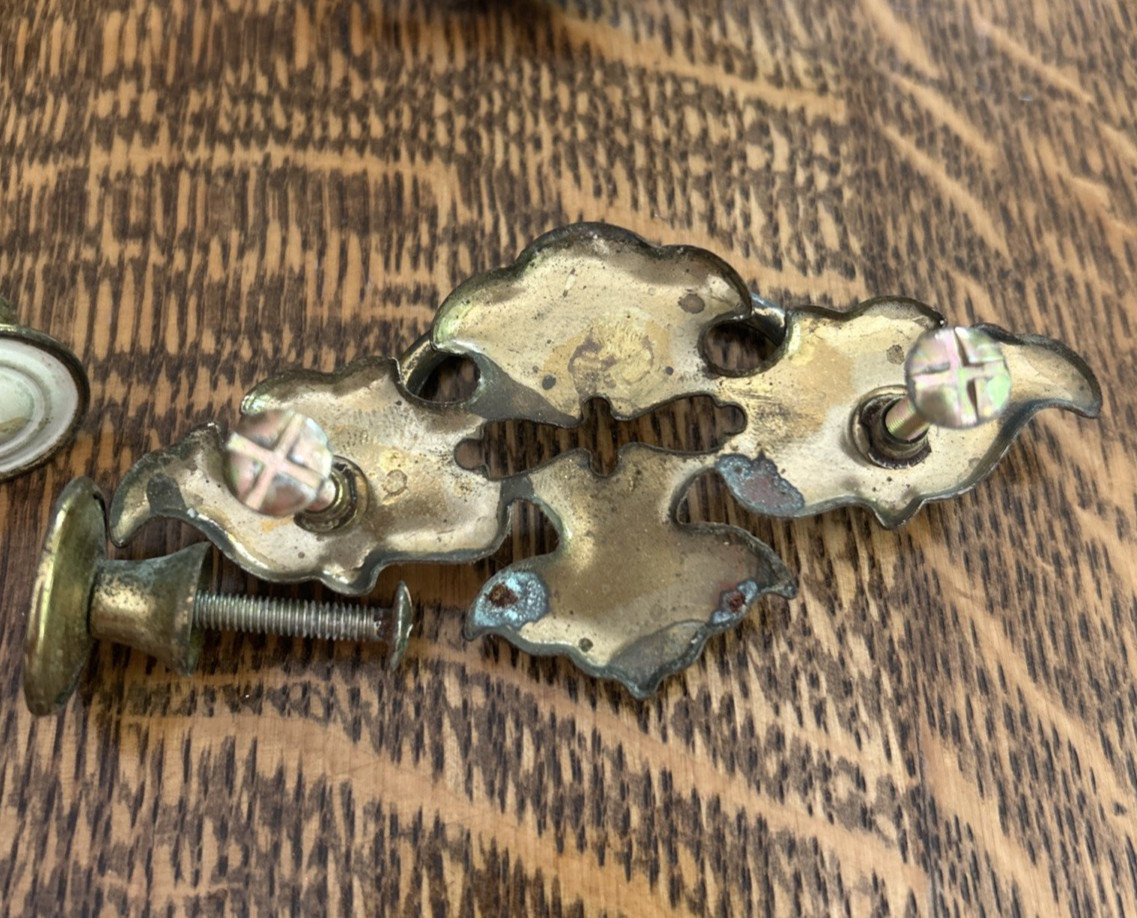 Vintage Pull Handles 2-1/2″ Centers White On Brass 1960s
