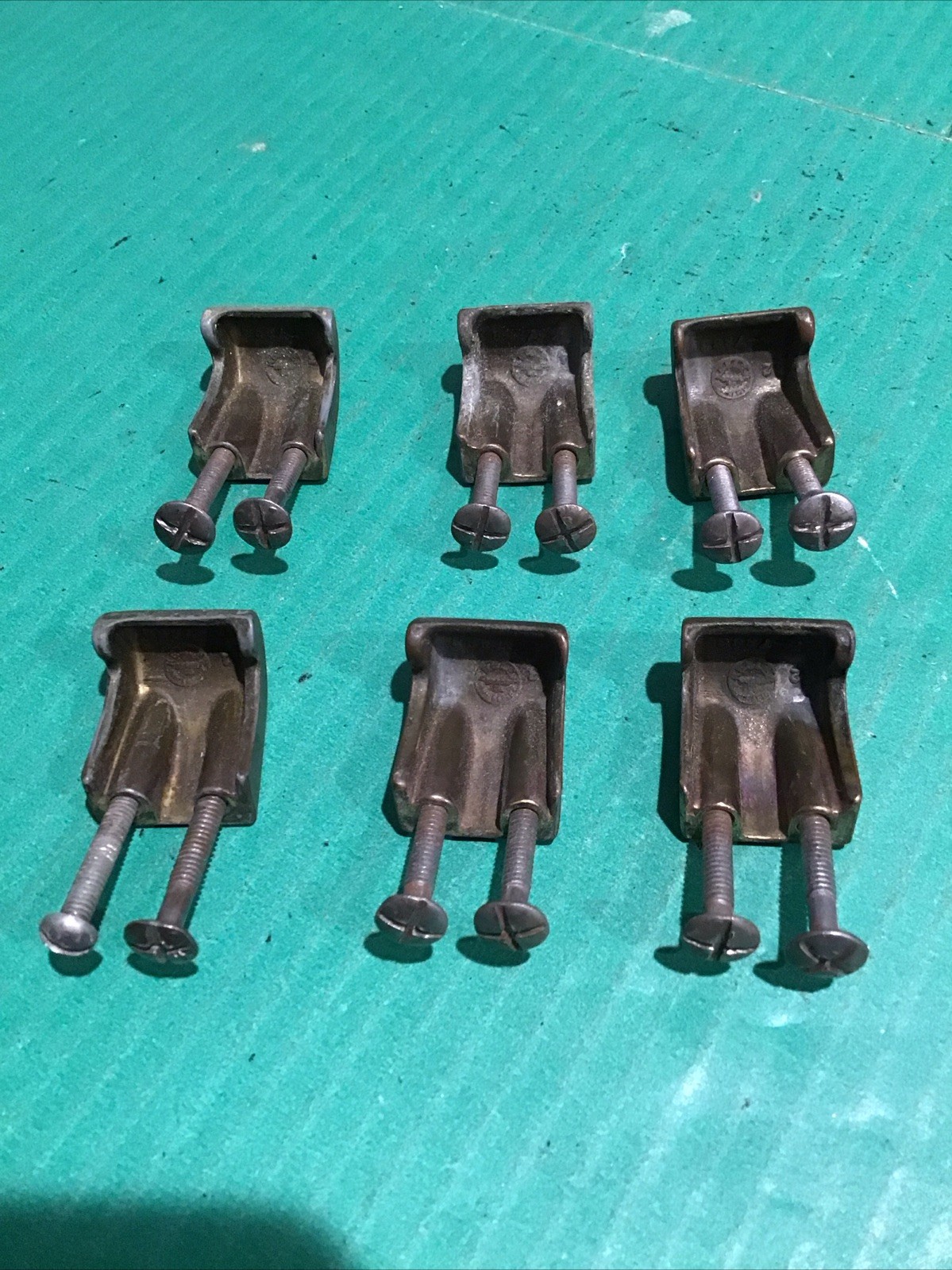 6 Pcs MCM Vintage Keeler Brass K-7888 Ring Finger Pulls Handles Cabinet Drawer