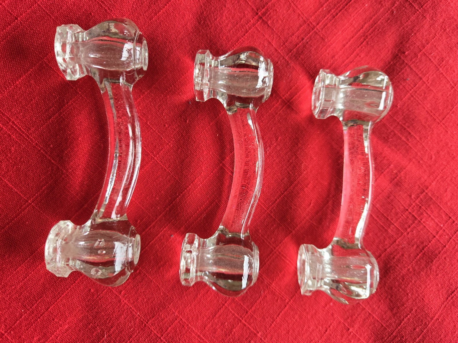 3 Vintage CLEAR GLASS 4” HANDLES With 3” Hole Spread Cabinet Drawer Pulls Knobs