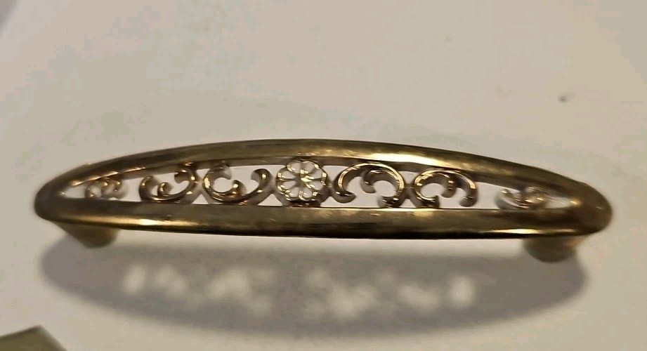 6 Vintage NOS Ajax Drawer Pulls Handles Gold White Center Flower Hardware 987
