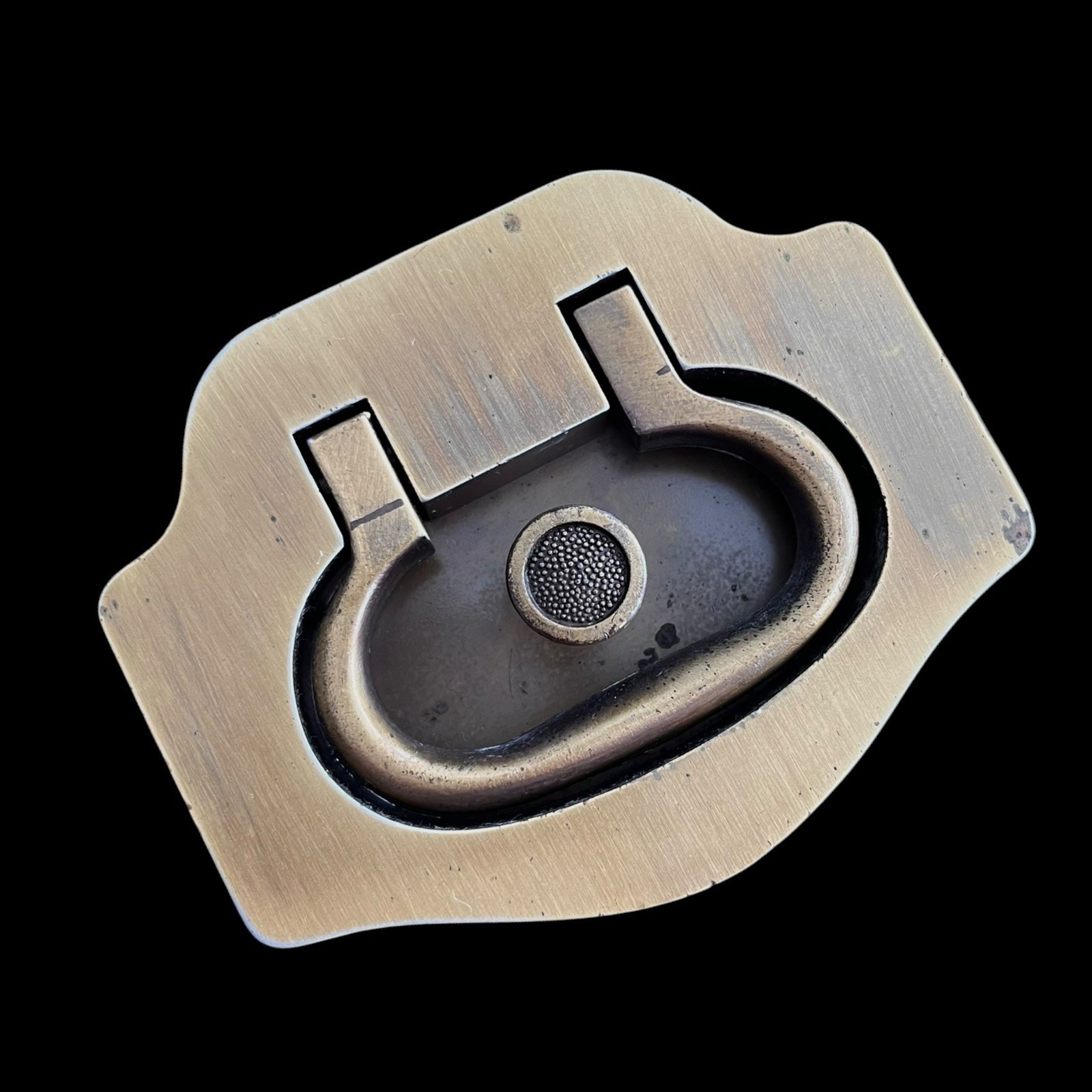 Vintage Dixie Chevron Brass Recessed Drawer Pull With Knob & Screws