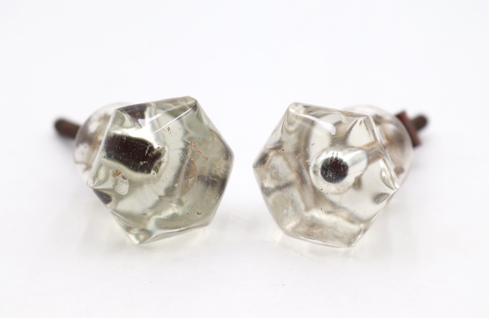 Pair of Vintage 1 in. Hexagon Clear Glass Cabinet Knobs