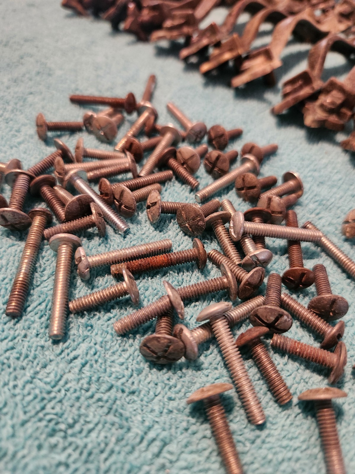 Lot of 34 Vintage Brass Droor Pulls W Some Hardware Patina Unique 5 1/2″