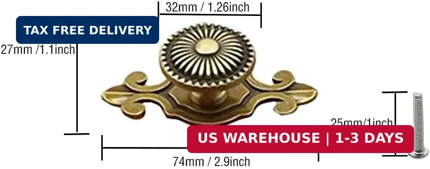 Golden Brass Antique Vintage Retro Drawer Cabinet Metal Knobs with Backplates 12
