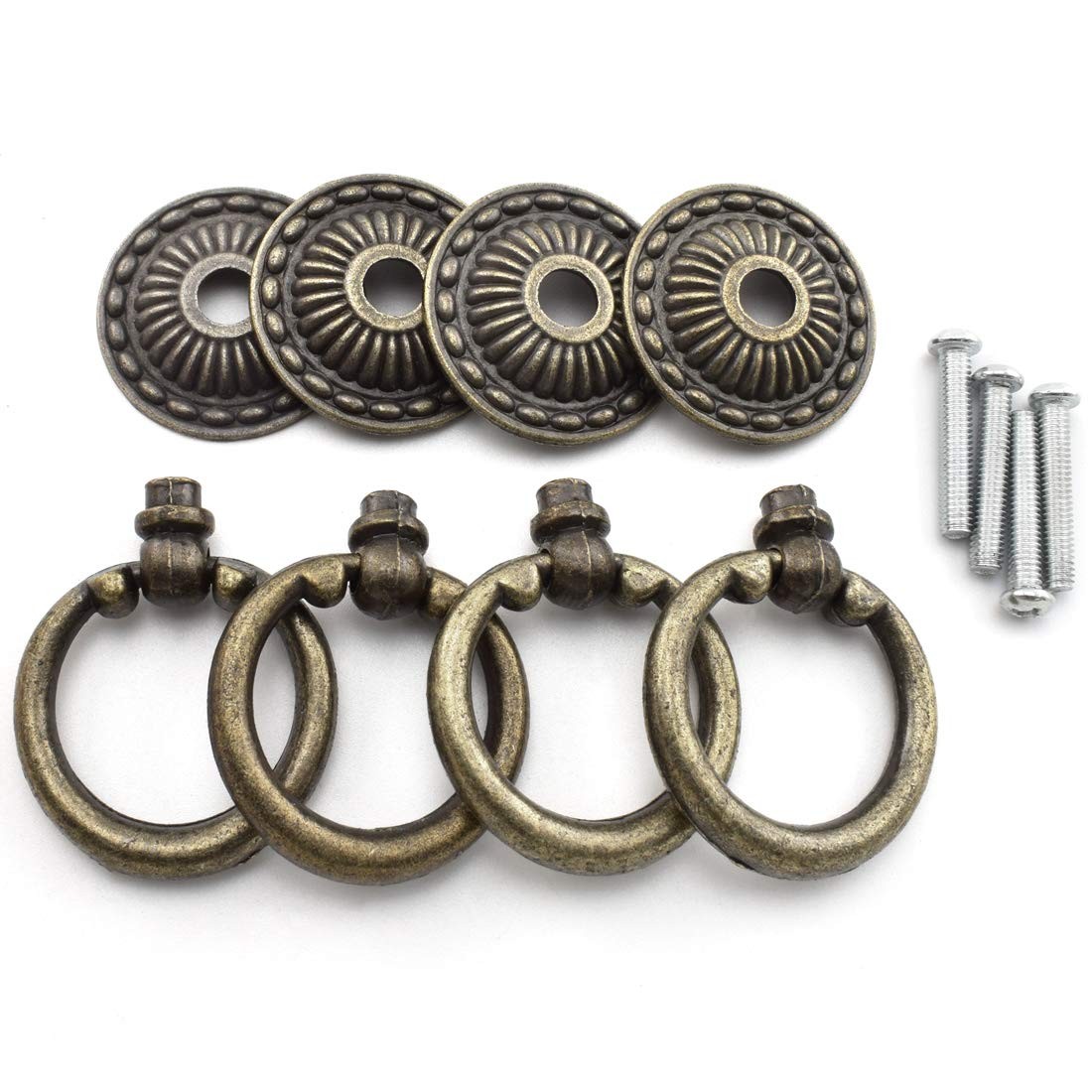 Vintage Bronze Pull Handles, OZXNO 4-Pack Antique Ring Knob Pulls with