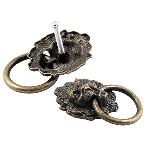 6 Pcs Pull, Antique Bronze Ring Pull Handles for Dresser Lion Head Knobs