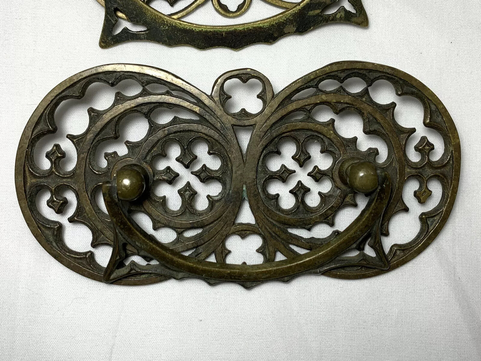 4 UNIQUE Vintage Celtic Spanish Ornate Fancy Brass Drawer Dresser Pulls