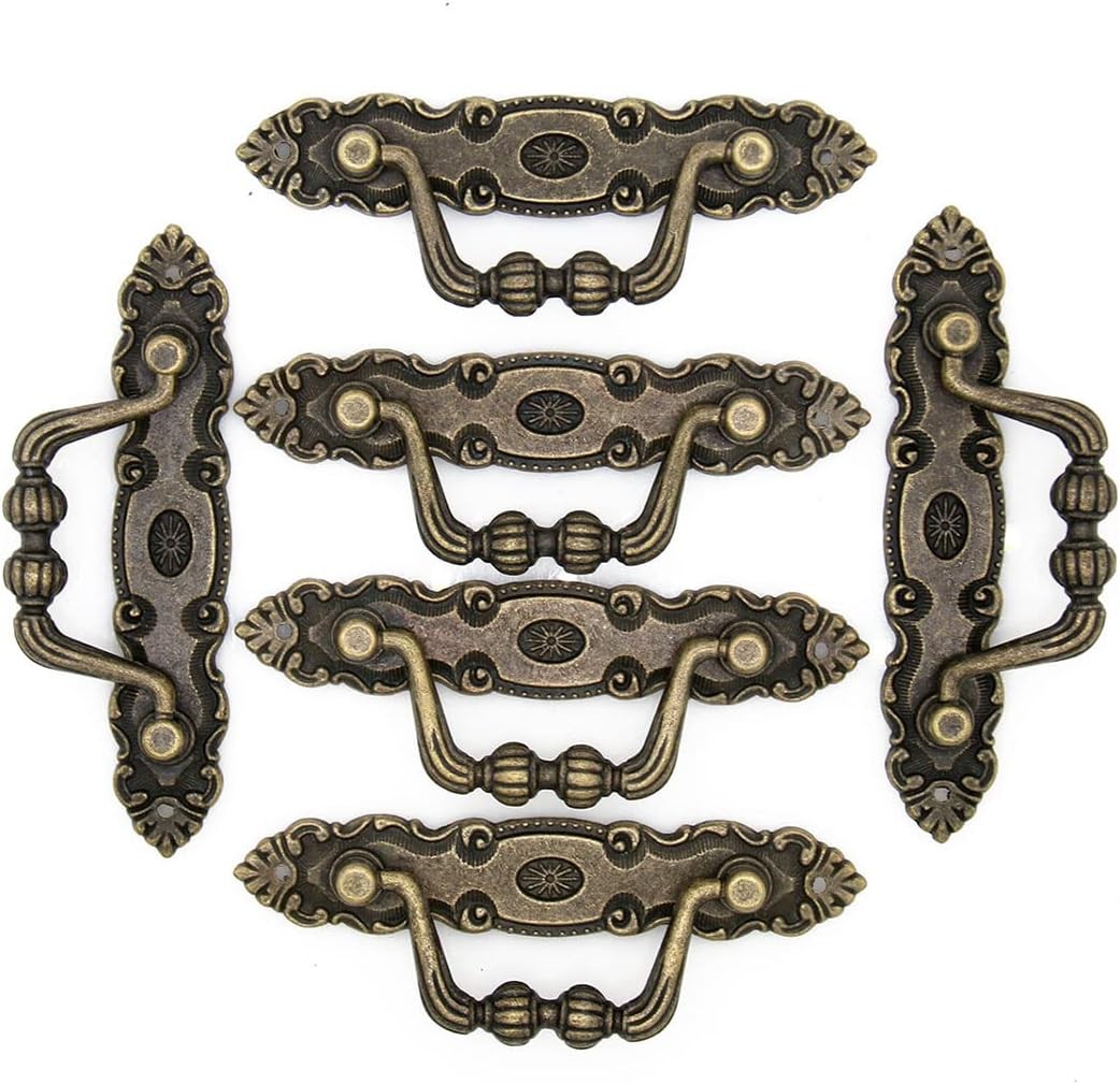 6 Pcs Vintage Antique Brass Bail Pull – Drop Pull Handle for Drawer Cabinet Dres