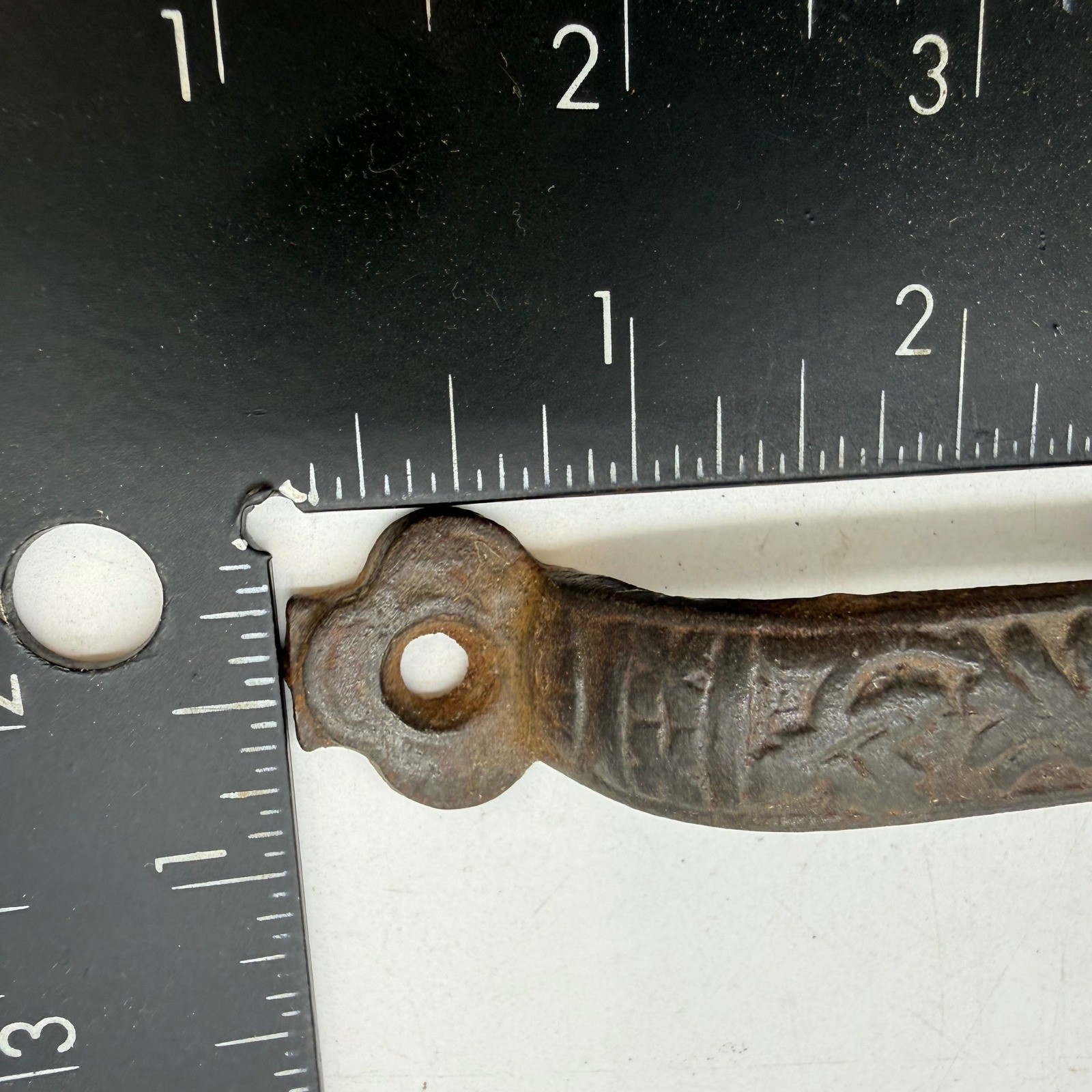 Antique windsor sash pull Cast Iron Ornate Scroll Drawer Handle Rusted Patina 4″