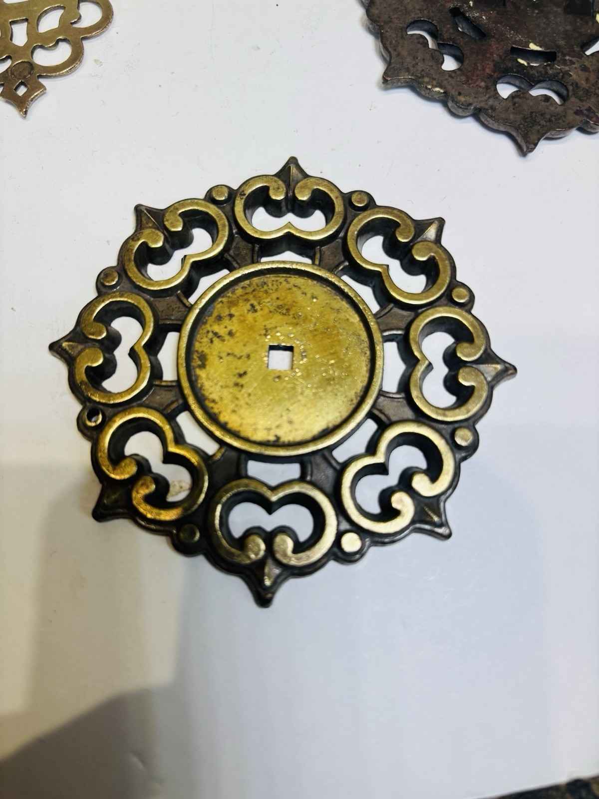 Vintage Drawer Pull Ornate Backplates Lot of 6 Brass