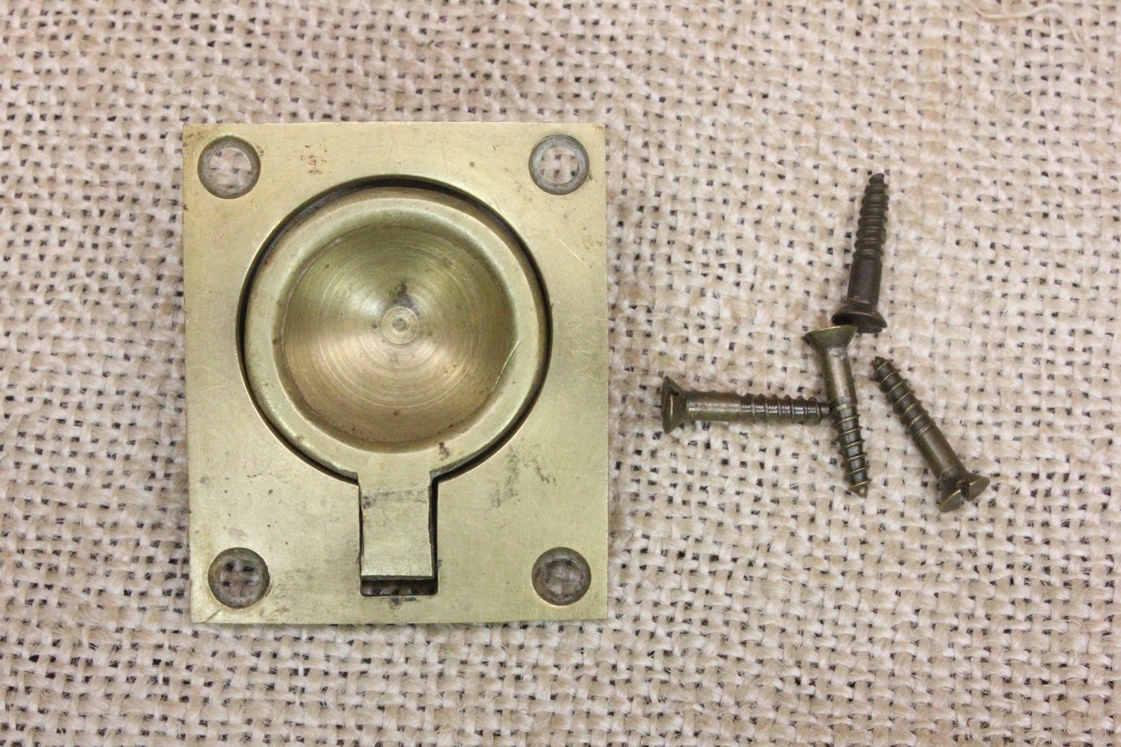 Old Door Pull Drop Finger Tip Flush Handle Treasure Box Vintage Solid Brass