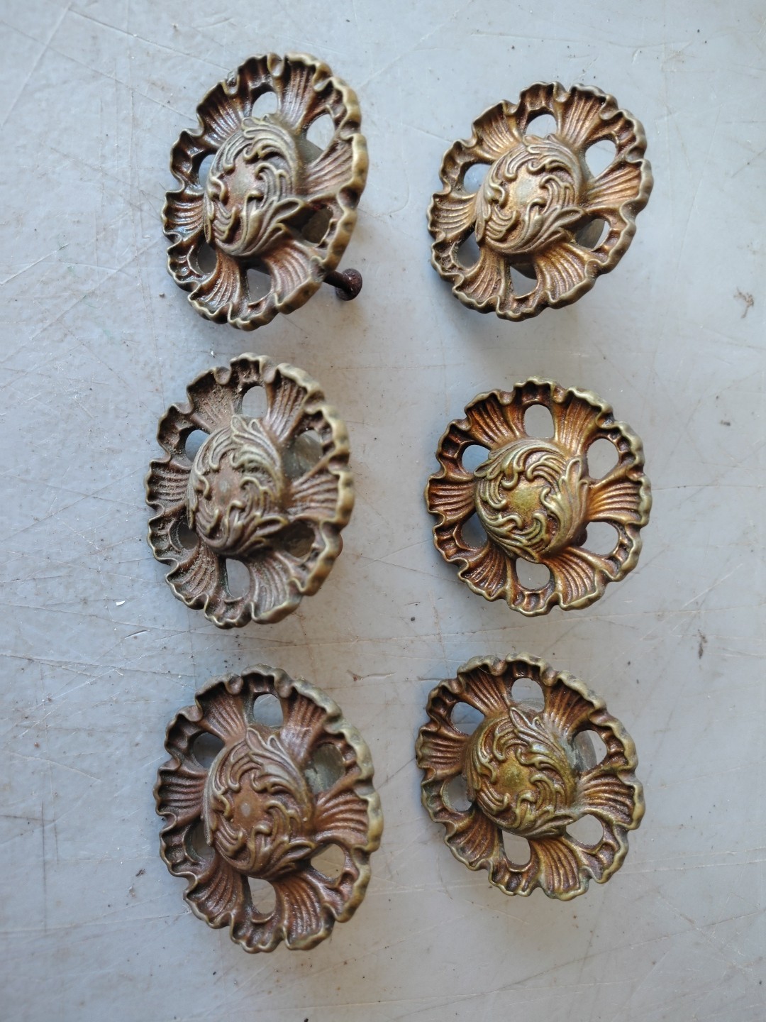 Antique Vintage Knob Drawer Door Pull Victorian Furniture Hardware Set of Six