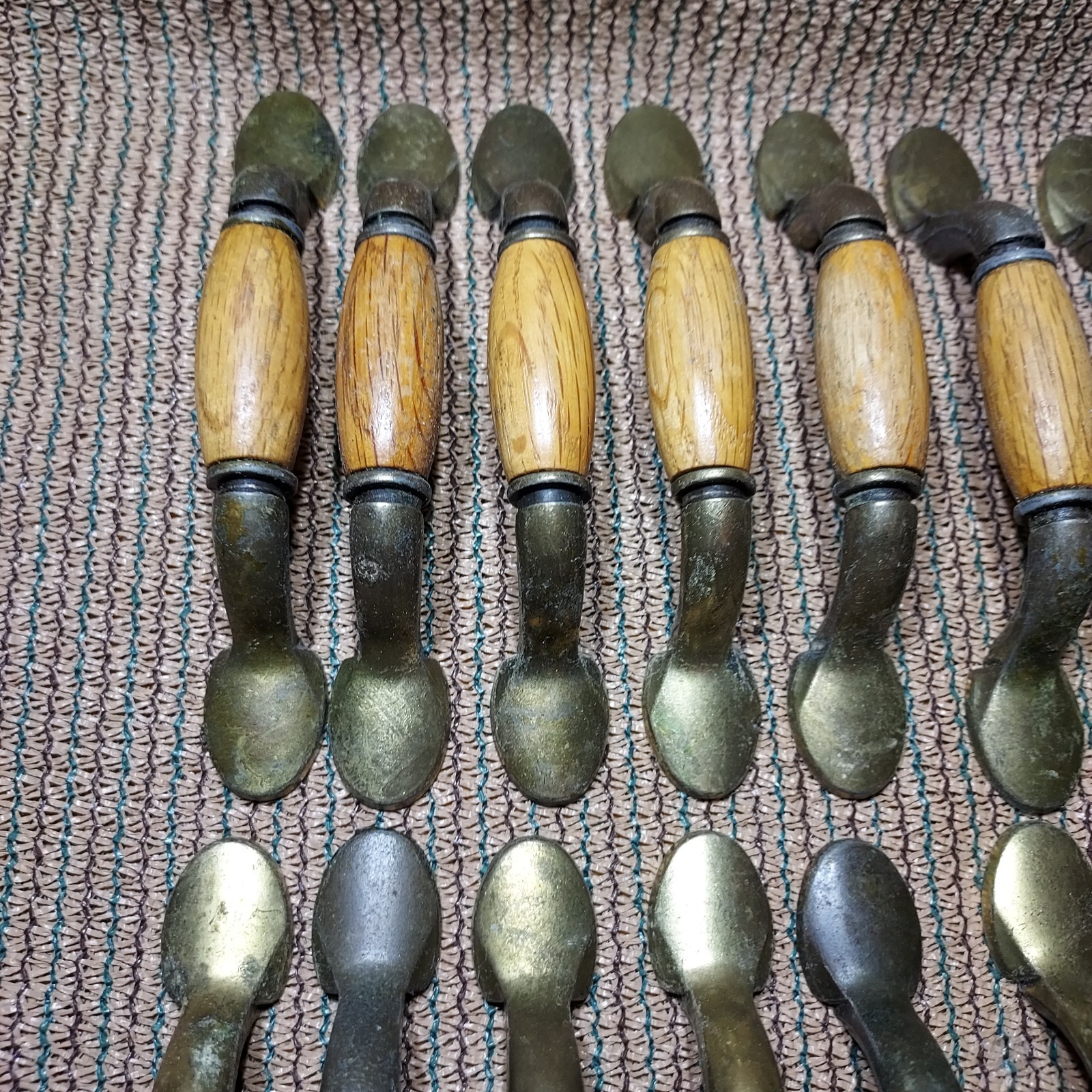 20 Vintage Wood & Brass Drawer Cabinet Bin Handles/Pulls