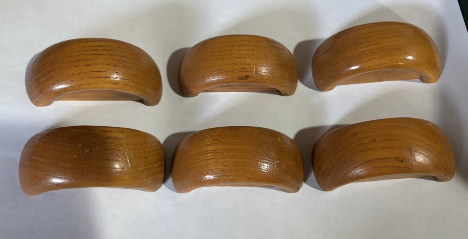 LOT OF 6 HALF CIRCLE WOOD DRAWER PULLS WITH SCREWS & MOUNTING INSTRUCTIONS