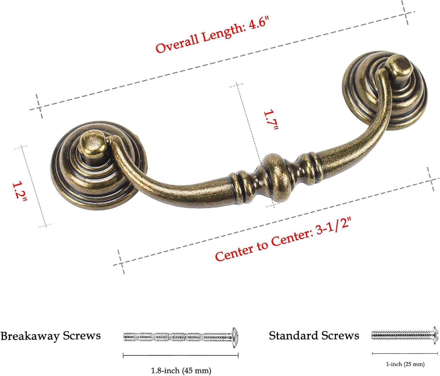 6 PCS Antique Brass Metal Drop Bail Pulls, 3-1/2″ Center to Center, Vintage S…