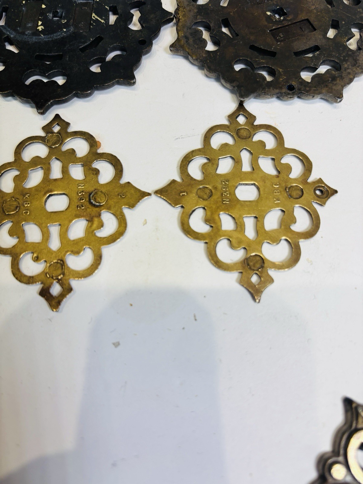 Vintage Drawer Pull Ornate Backplates Lot of 6 Brass