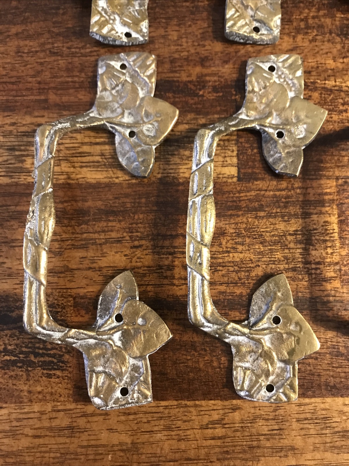 Antique Vtg Brass Handle Drawer Pulls French Provincial Leaf Regency Lot Set x6