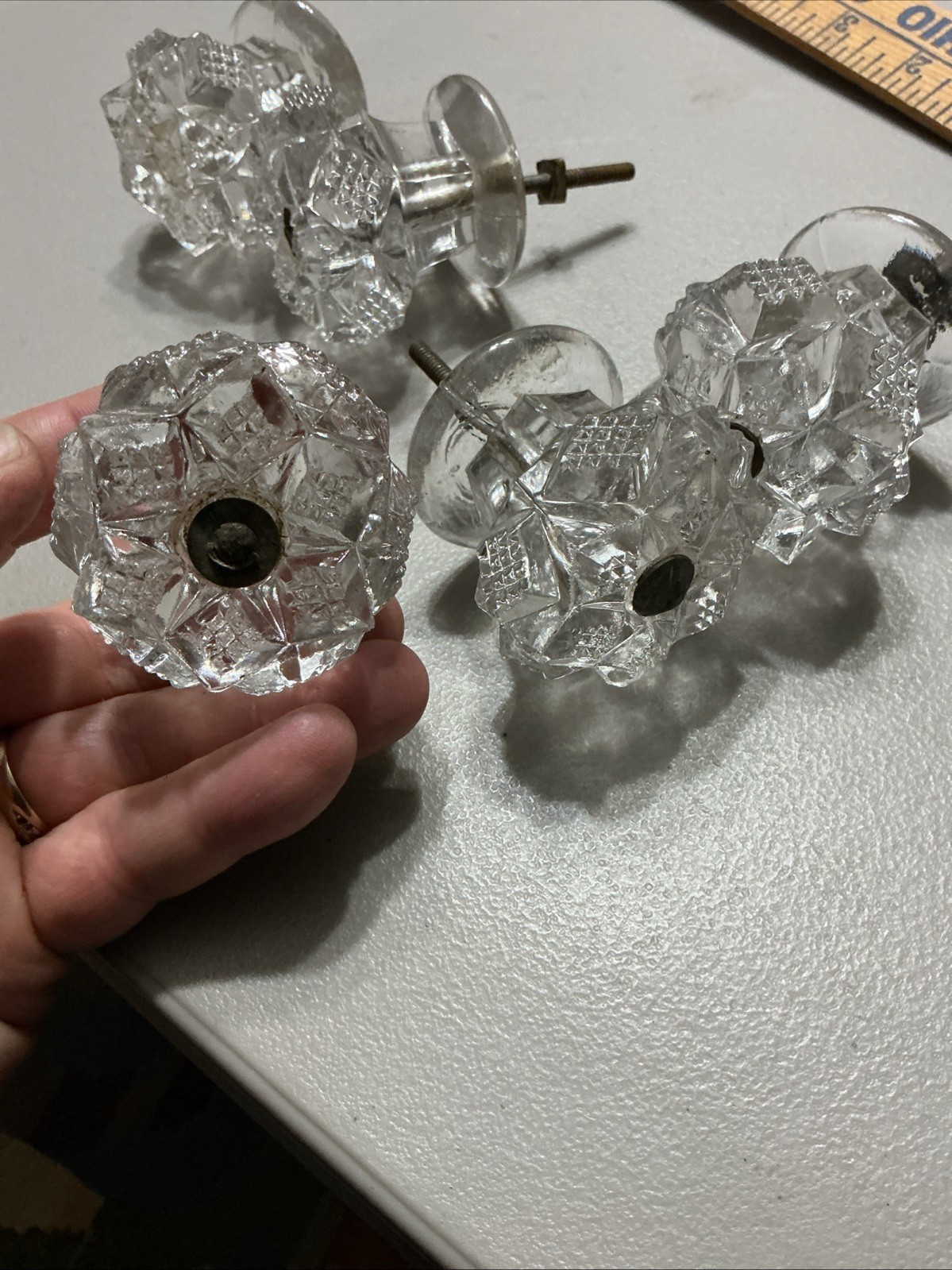 AMAZING RARE EMPIRE CUT GLASS PULL BEAUTIFUL OLD ANTIQUE PRICED EACH.