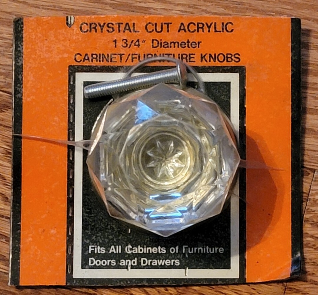 1.75″ 1-3/4″ HEXAGON CRYSTAL CUT CLEAR ARCYLIC KNOB WITH BRASS BASE