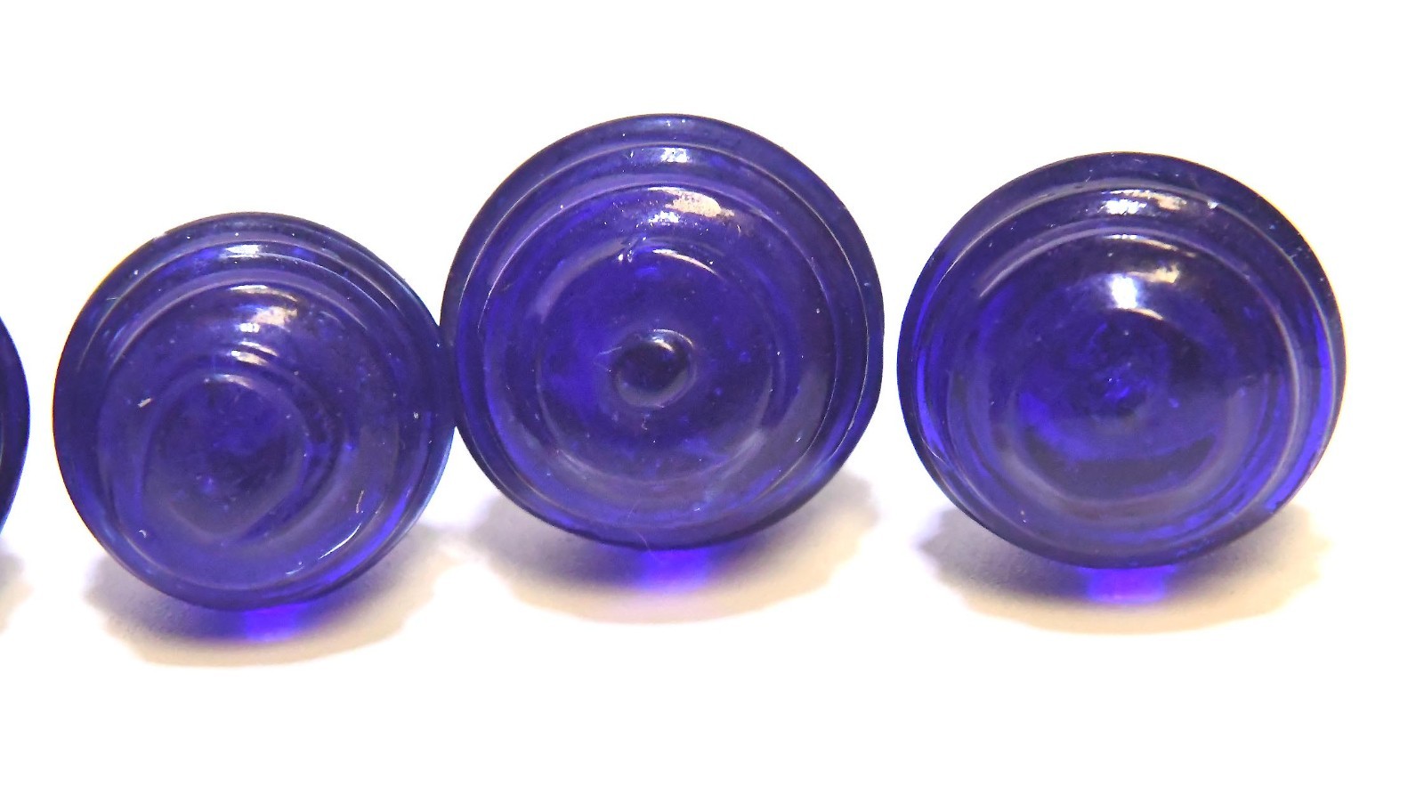 RARE 6 VINTAGE COBALT BLUE GLASS DRAWER PULLS KNOBS