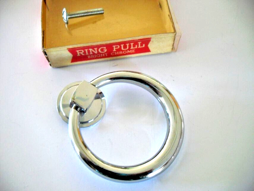 Vintage Nos 2-7/16″ Chrome Drawer Drop Ring Pull Cabinet Handle National Lock