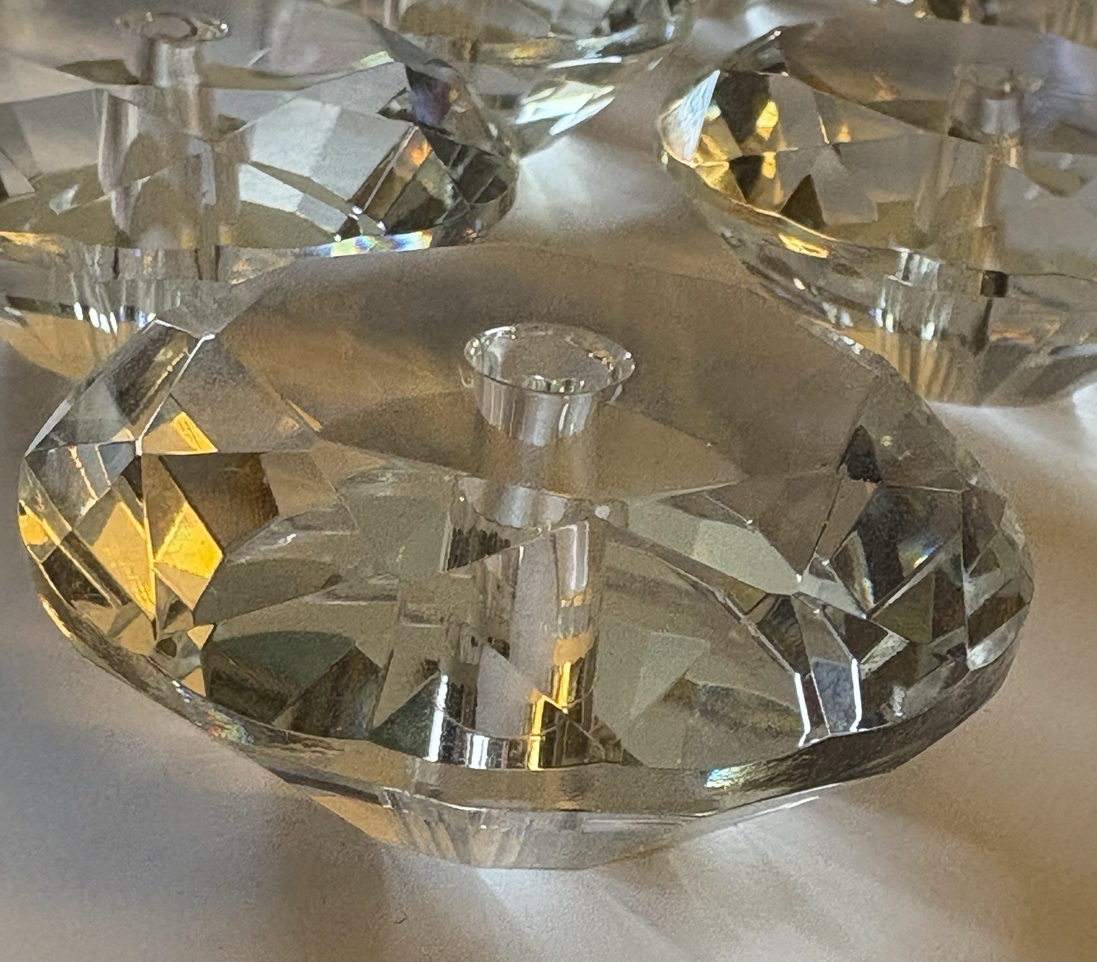 10 Crystal Glass Diamond Shaped Cabinet or Drawer Knobs 2 3/8 Inches Diameter